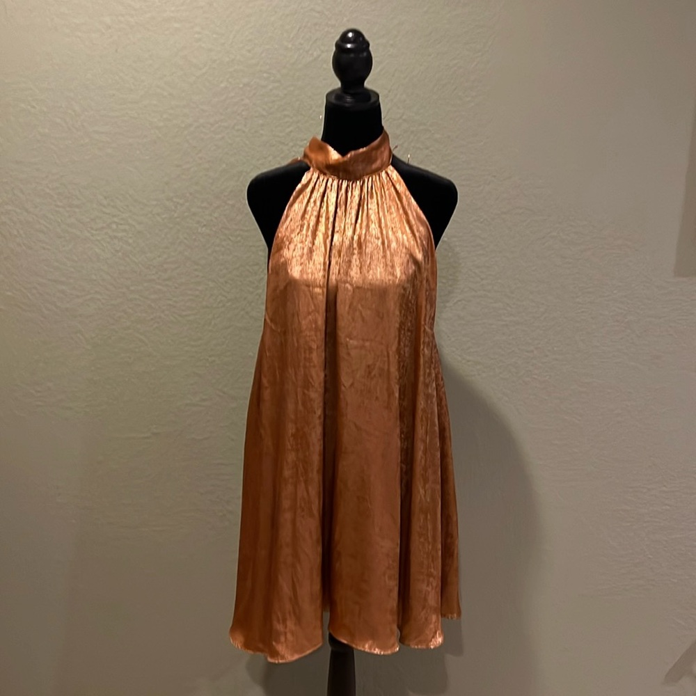 Bronze Metallic Halter Dress